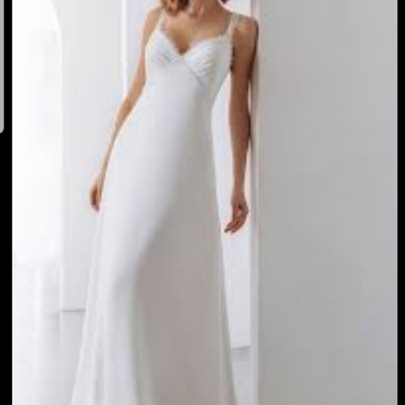 DB Studio beaded romantic white wedding gown silky chiffon - Picture 6 of 6